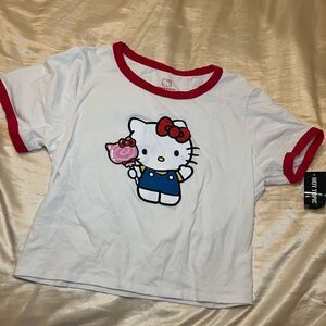 Hello Kitty red trim crop top tee in XL